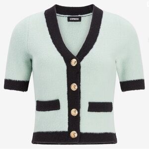 Express Mint and Black Cardigan Sweater V-Neck Short Sleeves